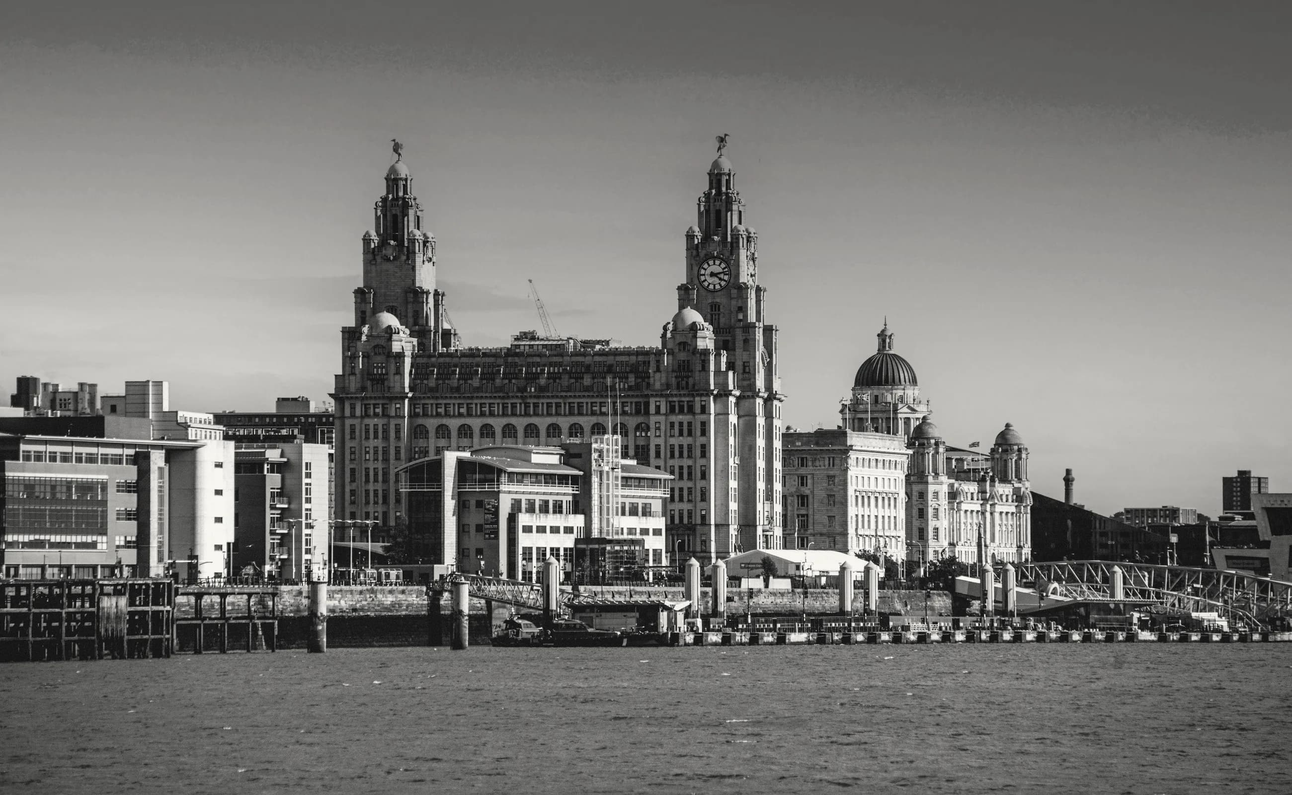 Liverpool's Pier Head waterfront seen from the Mersey
